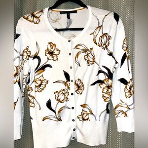 White House Black Market 3/4 Sleeve Floral Cardigan SZ M